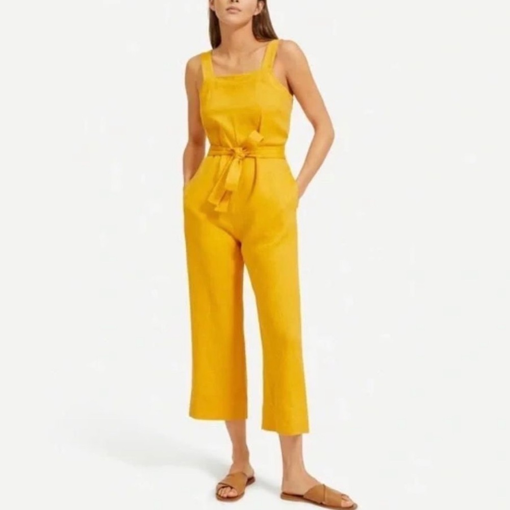 Everlane Square Neck Summer 100% Linen Crop Jumpsuit size 2 in Marigold yellow
